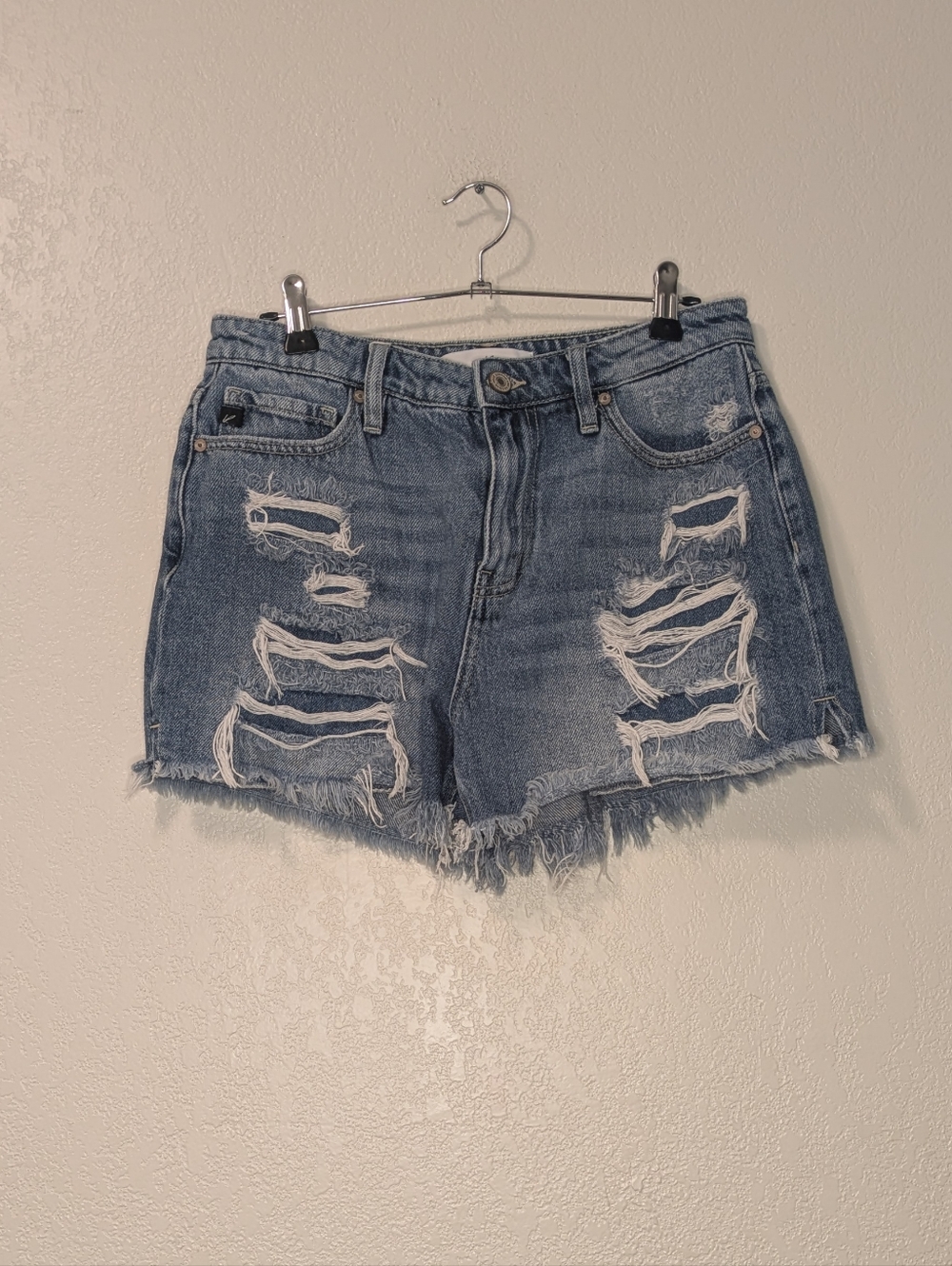 Kancan Ella High-Rise Fray Hem Mom Shorts - Light Blue - Picture 8 of 15